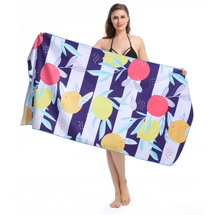 Beach towel ready to ship digital print quick dry sand free microfiber beach towel with travel bag