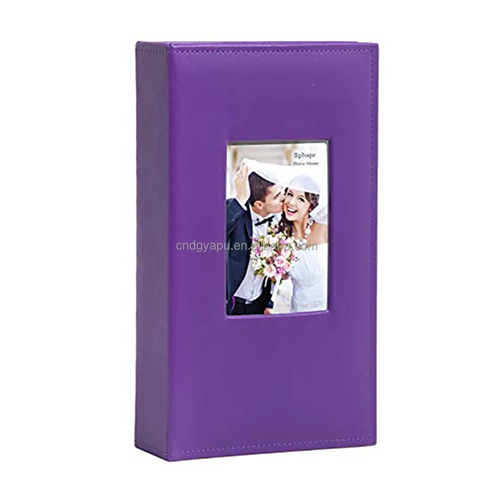 Factory customized 3 inch photo bag with window double-sided pocket black lychee pattern inner page wedding small photo album