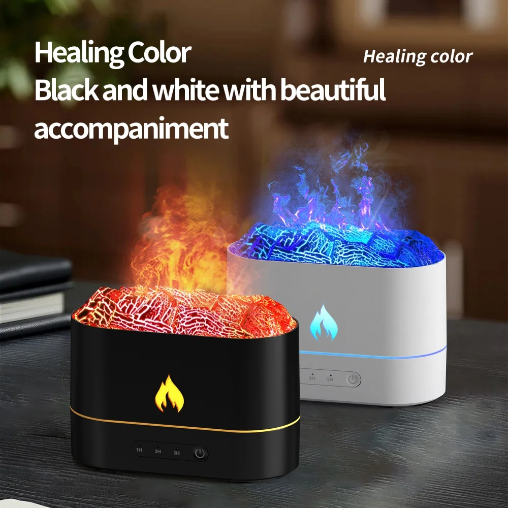 Desktop Colorful Led Light Ultrasonic Simulation Fire Effect Lava Volcano Air Humidifier Essential Oil Mini Flame Aroma Difuser