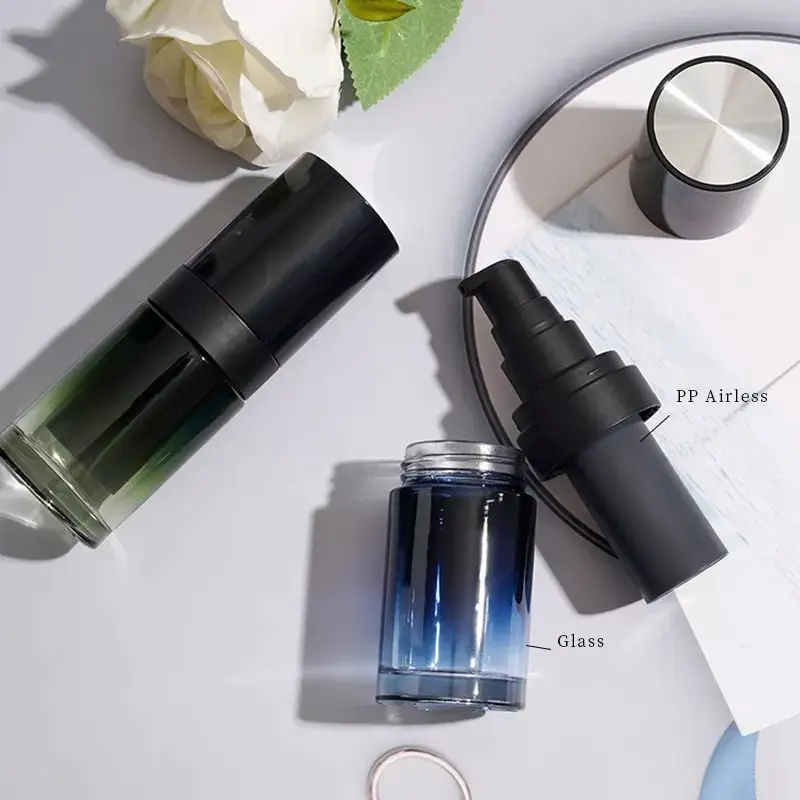 New Design Luxury Cosmetic Liquid Foundation Lotion Serum Glass Container 50ml Refillable Airless Bottle with pump 30ml 100ml