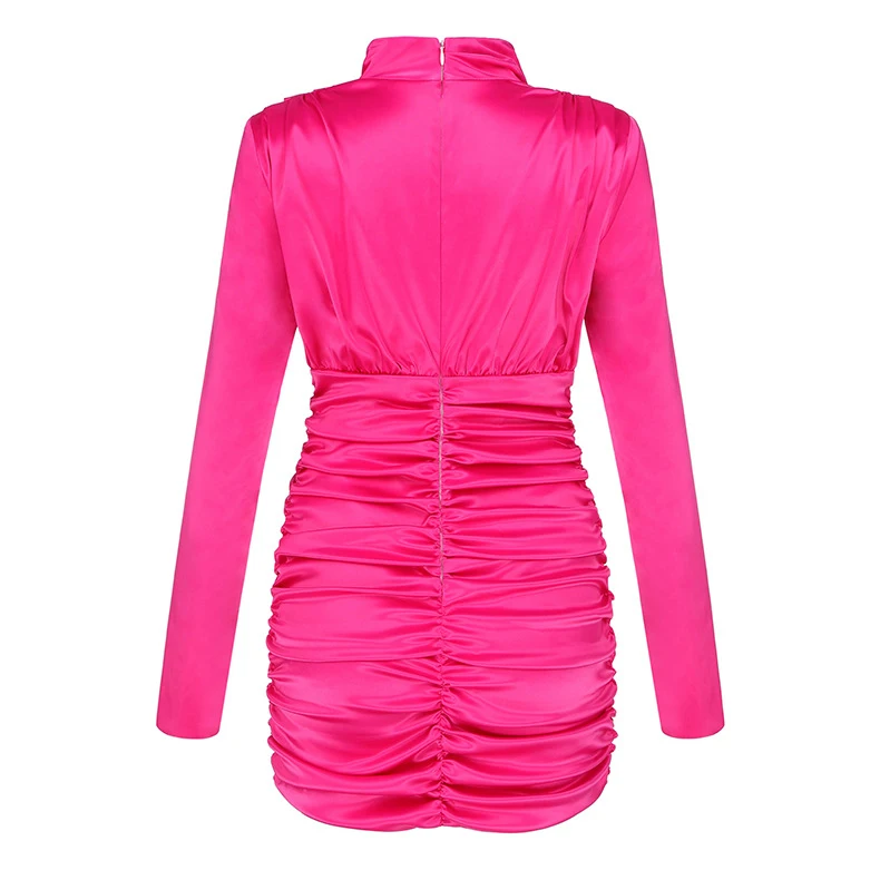 Female Slim Long Sleeve Party Dress Sexy Fashion Black Round Neck Short Skirt