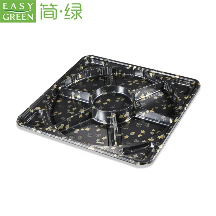 Black Compartments Food Packaging Container Party  Plastic Tray Large