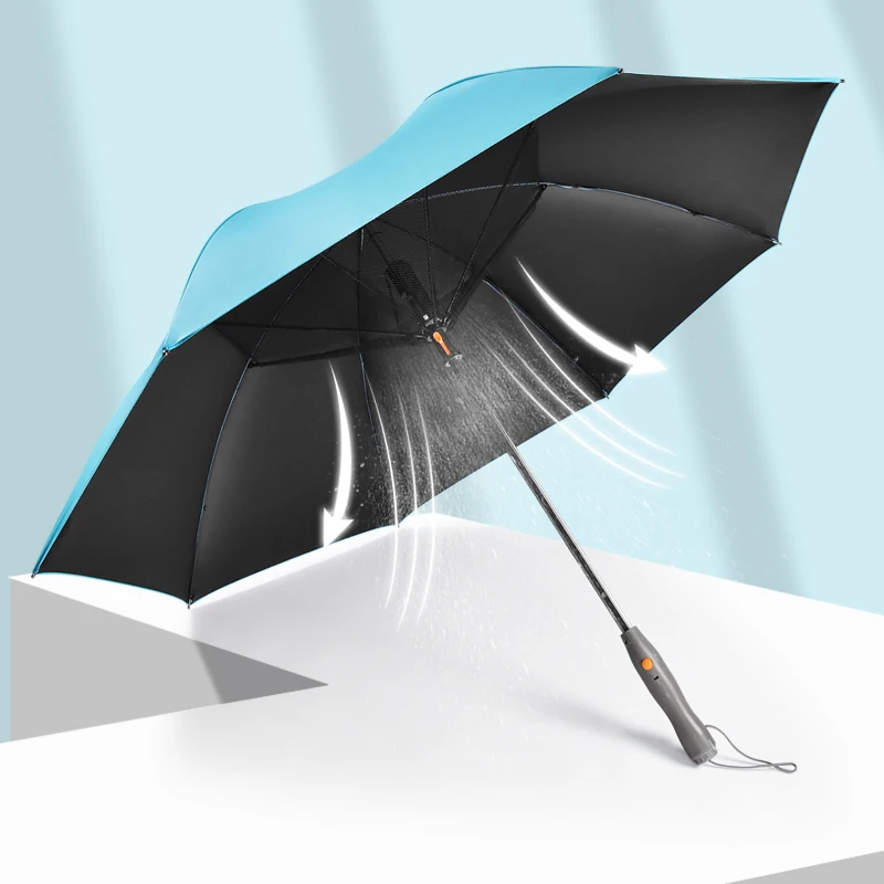 Good Quality Straight High Density Waterproof Strong Windproof Black Coated UV Protection Fan Spray Umbrella