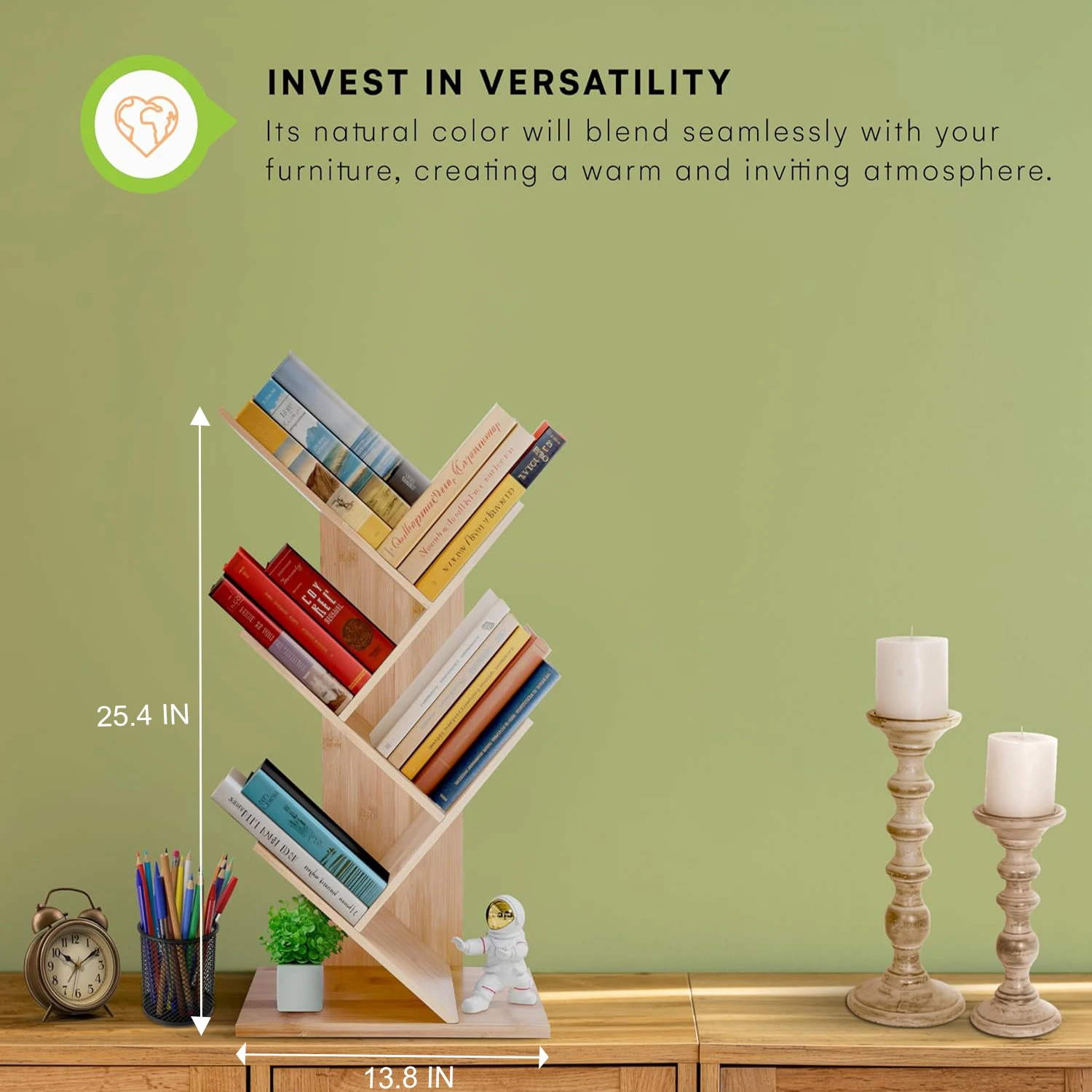 Multifunctional unique 4 tier bamboo bookshelf storage display rack to maximize vertical space cool tree shape shelf organizer