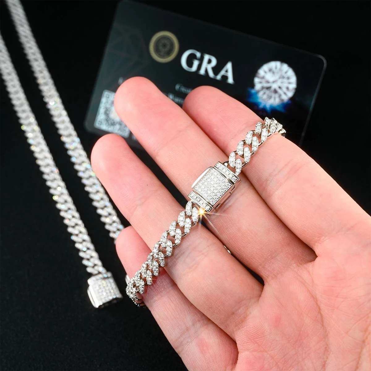 6 мм один ряд 925 стерлингового серебра Обледенение Gra сертификаты Pass Diamond тестер Vvs Moissanite кубинское звено цепи ожерелье