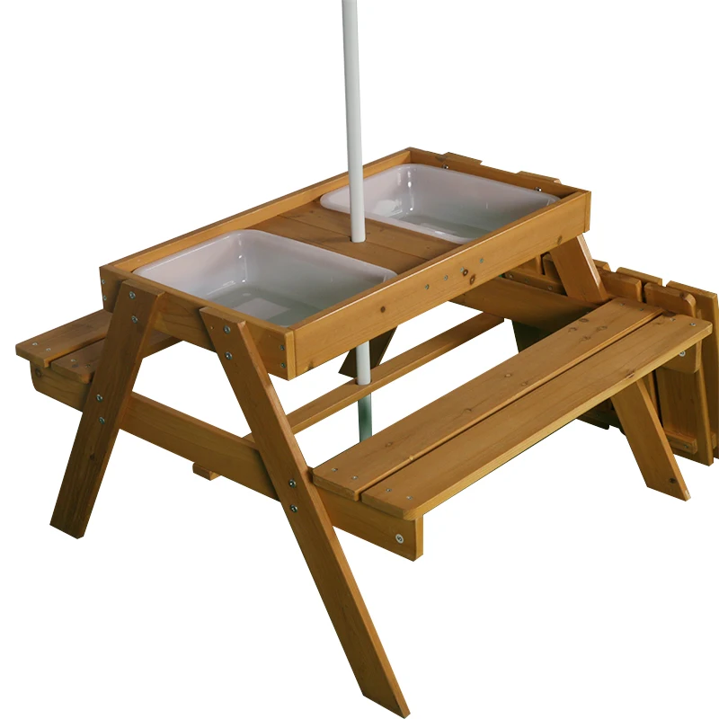 Customized Wholesale Detachable Solid Wooden Picnic Table Bench with Umbrella Hole