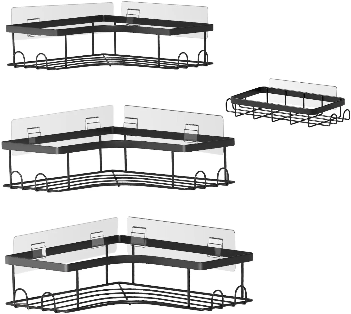 Corner Shower Caddy 4 Pack Adhesive Shower Corner Organizer Shelves No Drilling Anti Rust Shower Storage Rack with Hooks