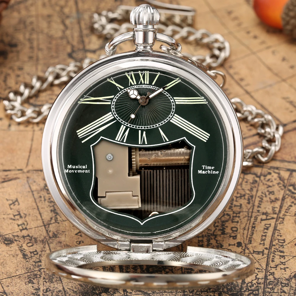 Transparent Glass Musical Pocket Watch Swan Lake Melody Music Watch Antique Pendant Vintage Quartz Gift