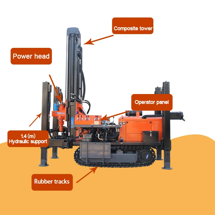 Crawler Type 180 Meter Water Well Drilling Rig 220V Electric Motor with Diesel Engine Pump for Farm Core Drilling