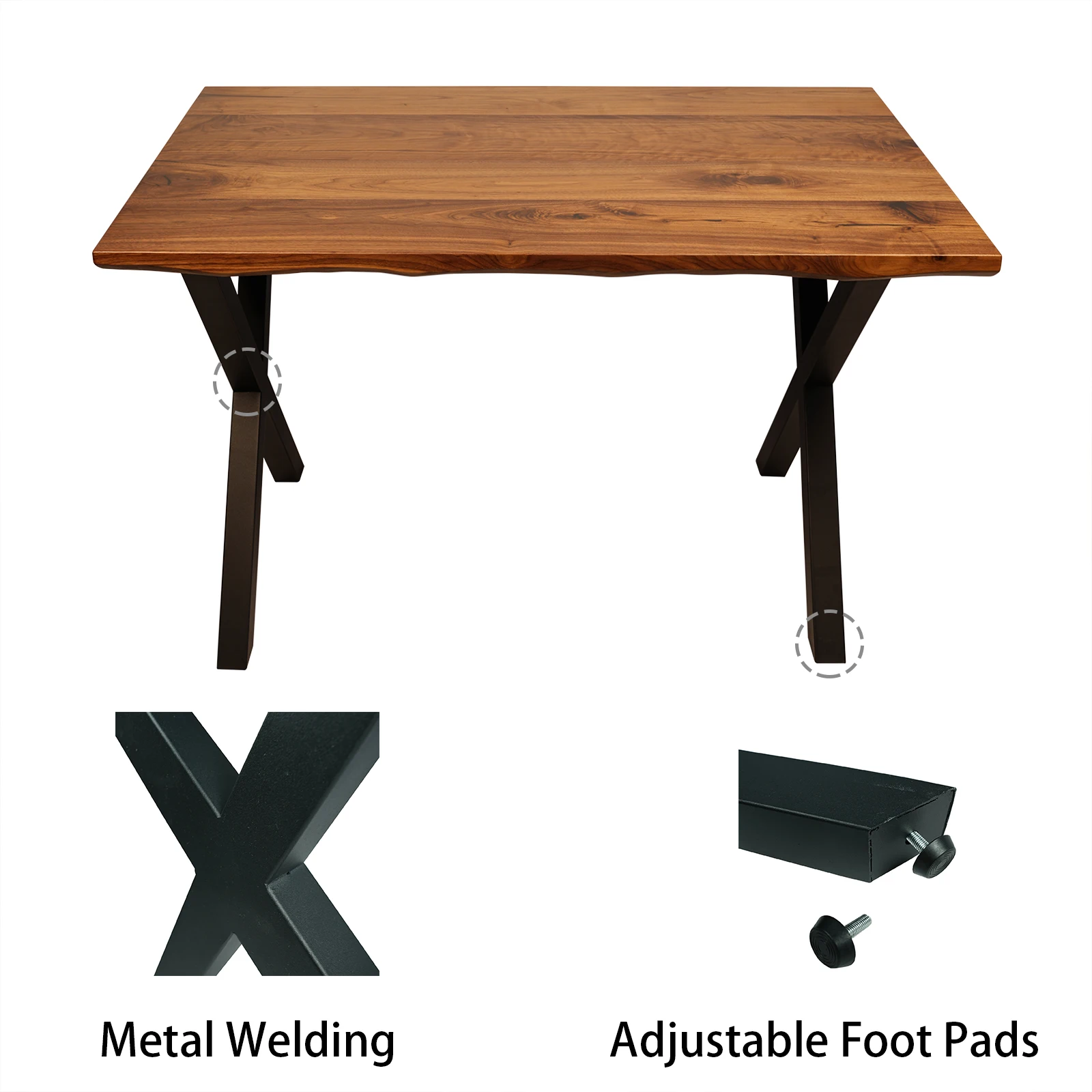 Офисный стол из массива черного ореха с прямой кромкой 30x48x1,75 дюймов с ножками в стиле X