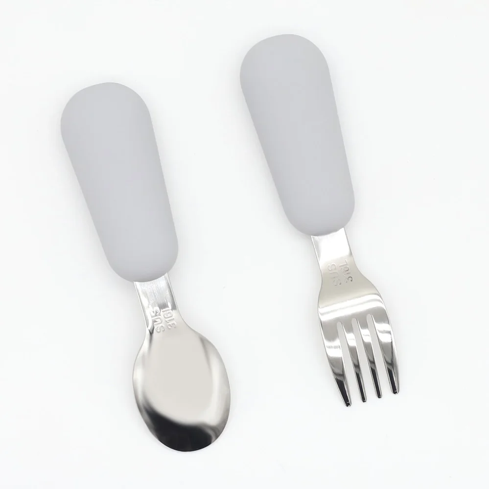 Hot Sale Safety BPA Free Cucharas Set Mini Feeding Wooden Spoon Silicone Baby Spoon Fork Set For Training