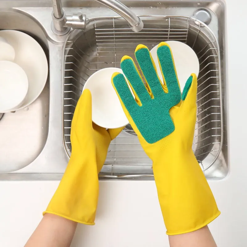 Add fleece with cleaning cloth gloves household latex cleaning dish sponge hand protection waterproof and antifreeze