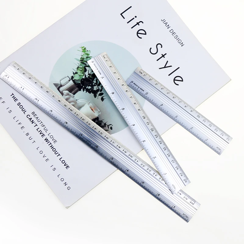 Promotional Multi Size Metal Straight Ruler15cm/20cm/30cm Customized  Aluminum Ruler  Office Measuring Tool