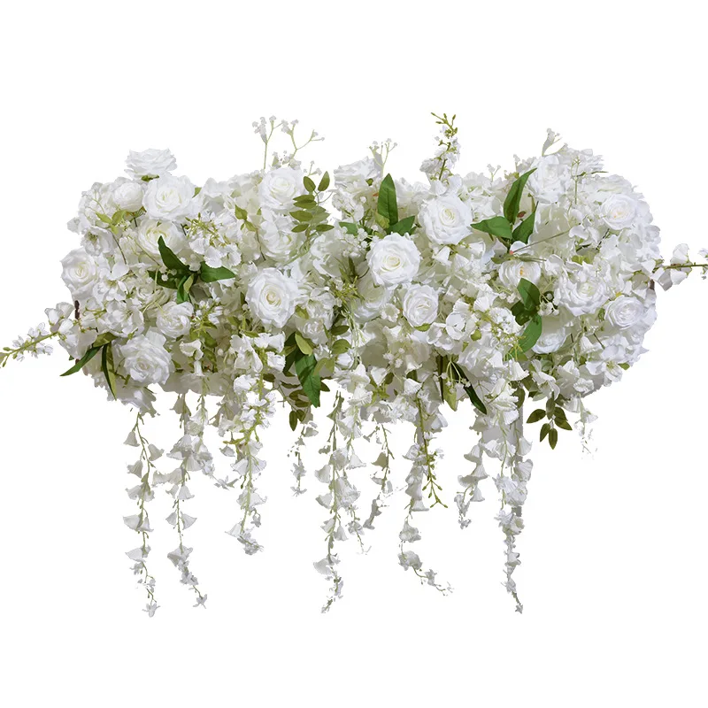 customize Wedding Props White Flowers Runners Flower Rows Artificial Flowers Table Runner For Wedding