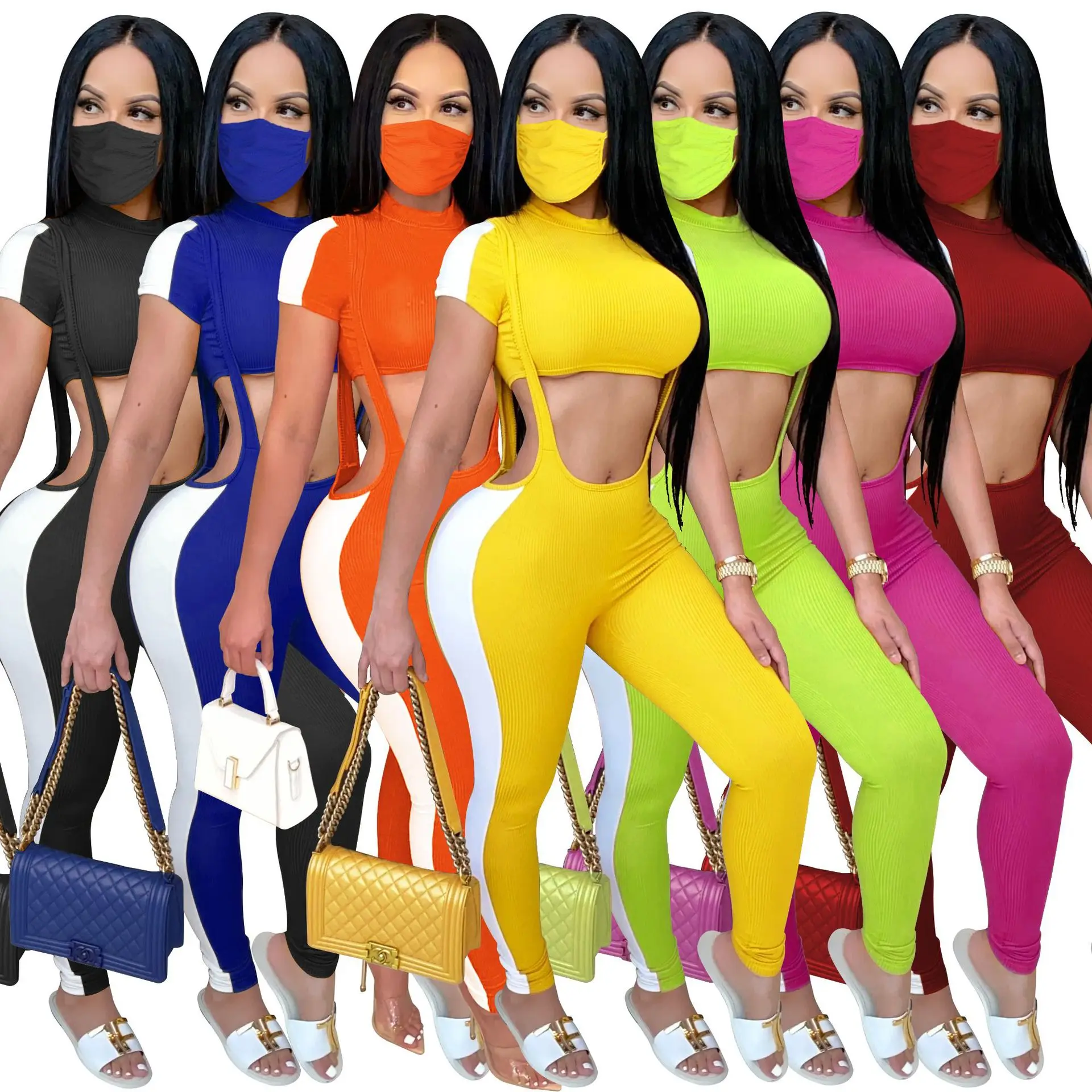 
Sleeveless crop tops and overalls two 2 piece set women clothing fashion sexy womens 2 piece outfit 