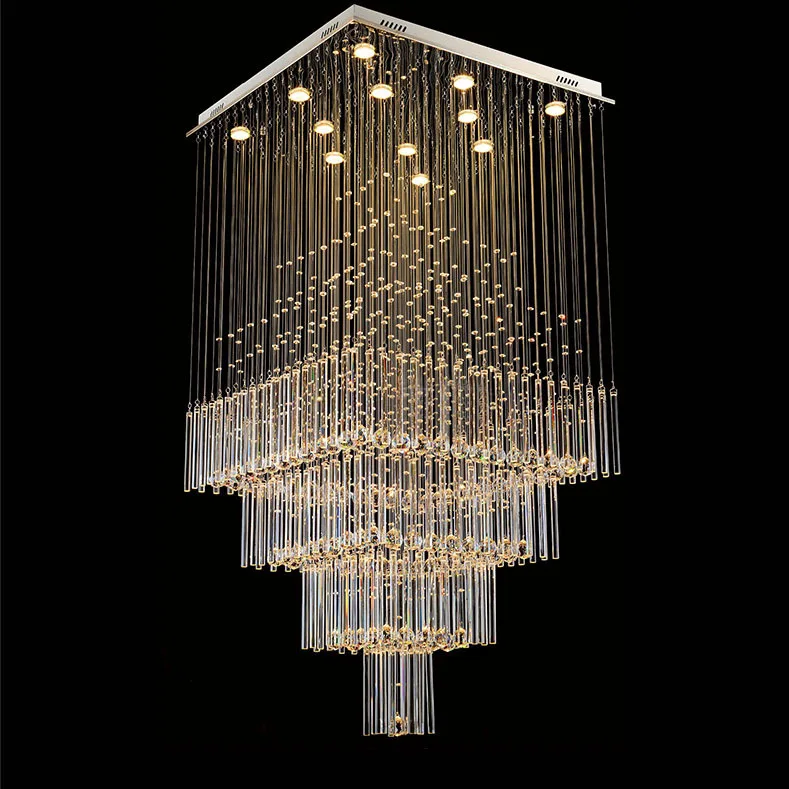 High Quality Luxury Lighting Rectangular K9 Crystal Raindrop Modern Chandelier Pendant