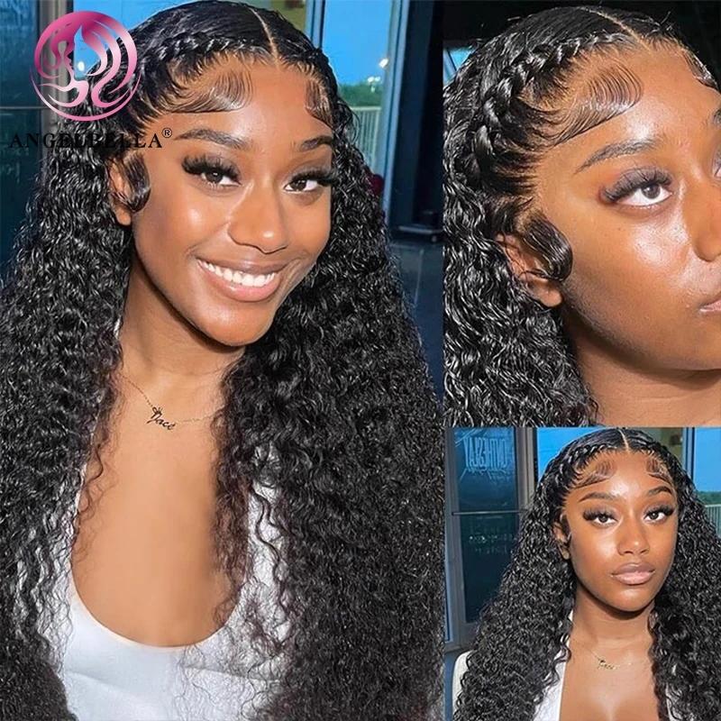 AngelBella 13x6 Hd Lace Front Wig Raw Kinky Curly Human Hair Long Curly Glueless Wigs High Quality Burmese Curly Wig