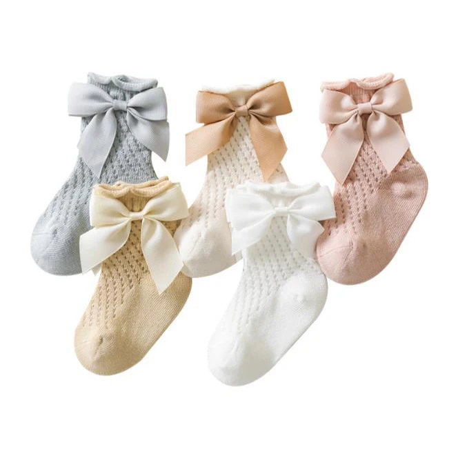 High Quality Infant Summer Breathable Socks Fashion Design Bowknot Solid Color Baby Socks