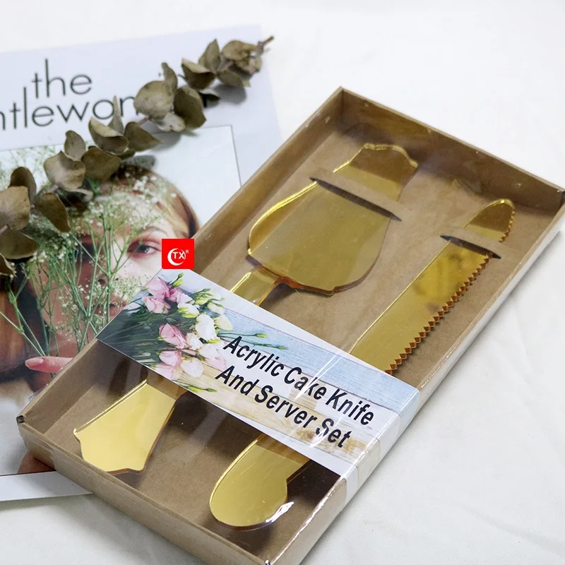 TX Gold Mirror 3 мм Нож для торта и пирога вечеринки 2 шт. нож свадебного набор сервировки тортов аксессуары