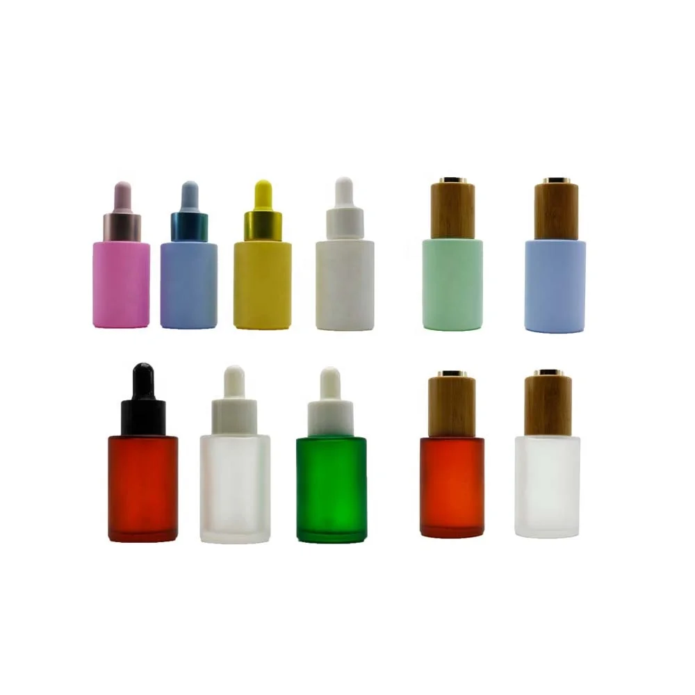 Custom flat shoulder serum essential oil 30ml glass dropper bottles cosmetic packaging GB 122Q (62297611915)