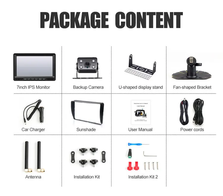 Vehicle Rear View Reversing 7 Inch Wireless type Backup Camera Monitor Truck Cameras  Kit