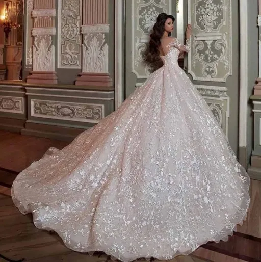 SUNNY Long Train Mid Waist Long Sleeved Wedding Dress Bohemian Wedding Dresses