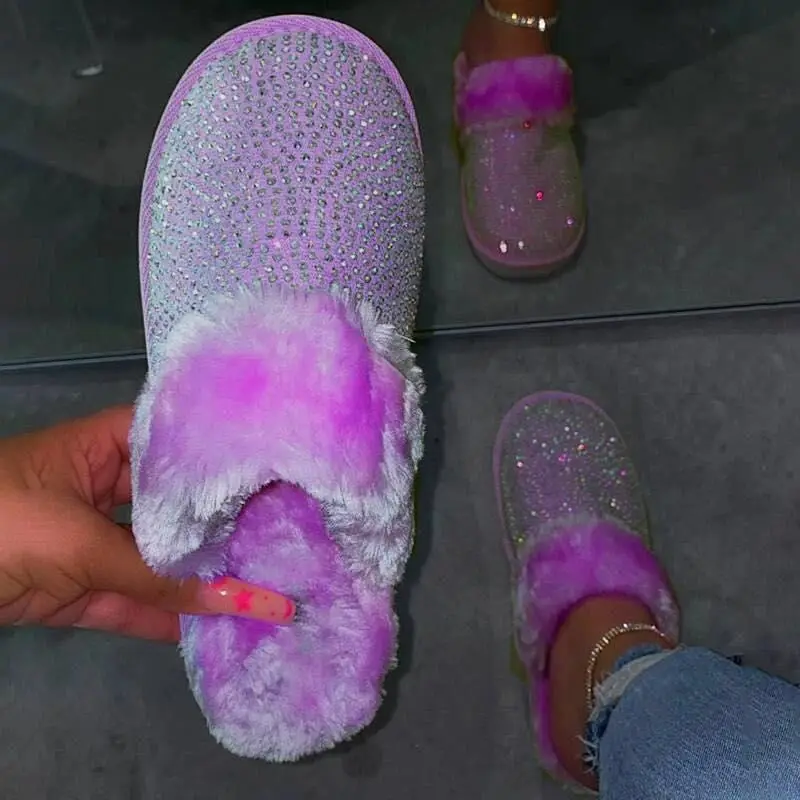 
House Shoes Slipper Custom Faux Slip On Real Slides Cross Flat Furry Fluffy Plush Luxury Ladies Fur Thong Slippers 