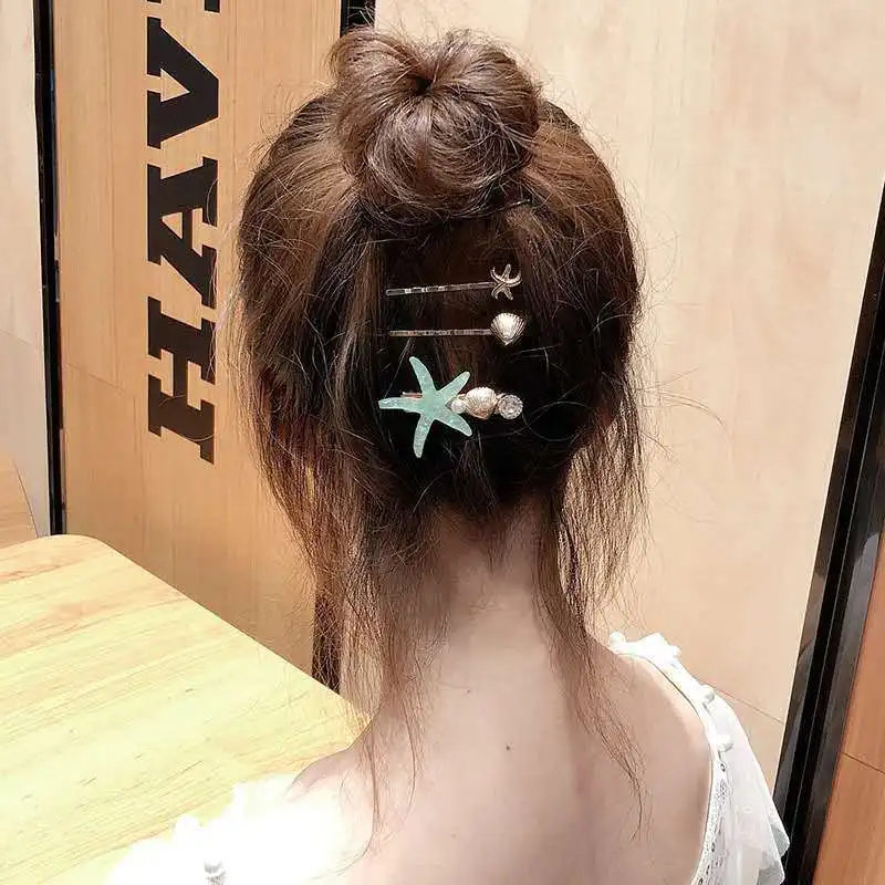 3pcs/set Metal Pearl Hair Clips Sea Star Shell Hairpins Sweet Beach Girls Hair Accessories Women