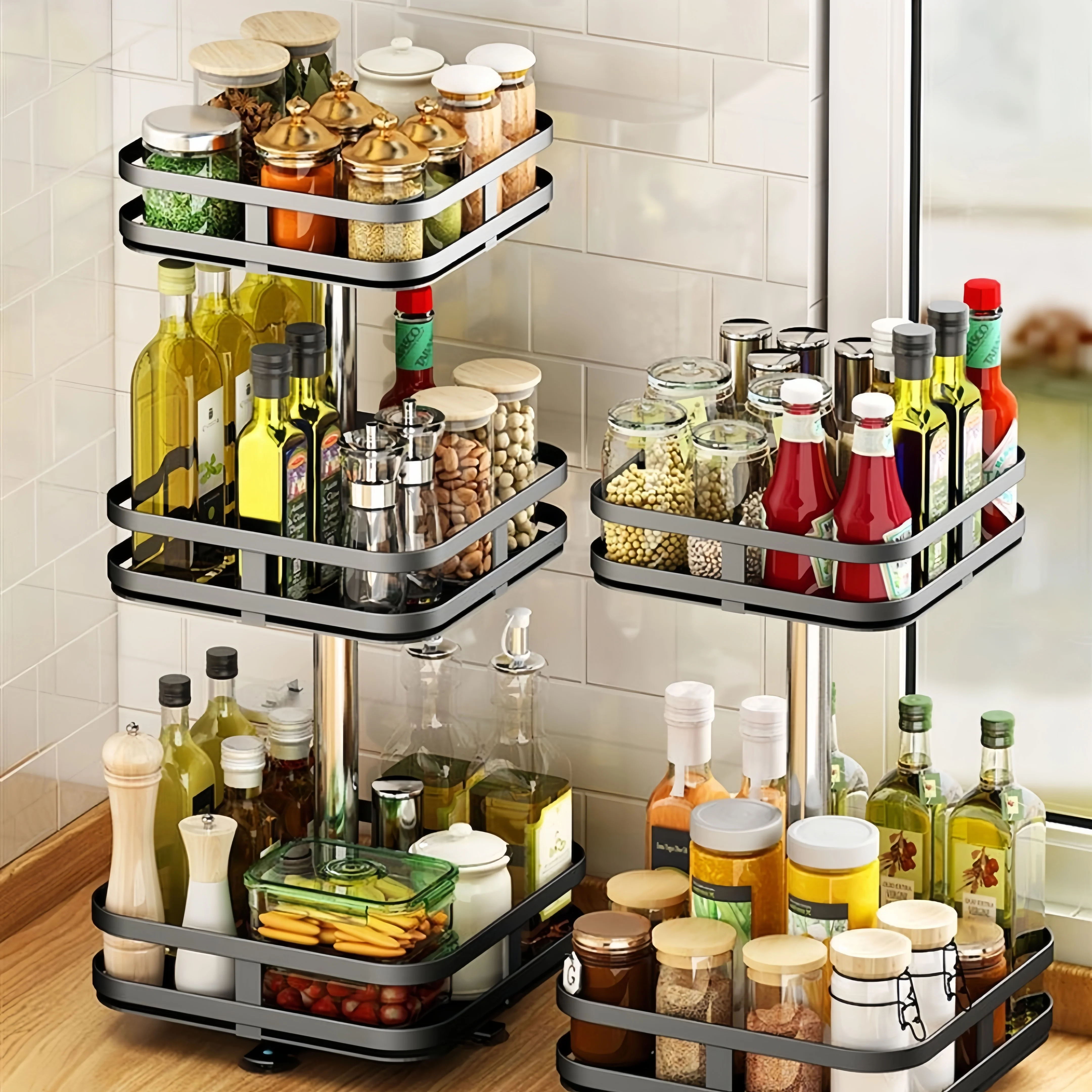 1 Tier Spice Rack Organizer Rotating Seasoning Organizer Metal Turntable Height Adjustable Spice Organization for Rack Spice