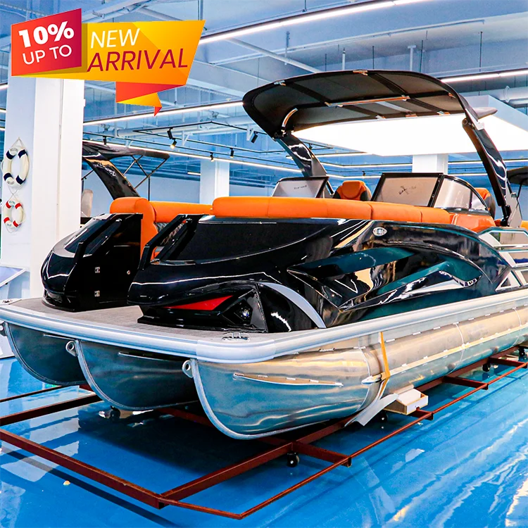 KinOcean 27ft Luxury Aluminum Catamaran Fiberglass Pontoon Boats Best with New Outboard Engine for Fishing & Surfing Hot Sale