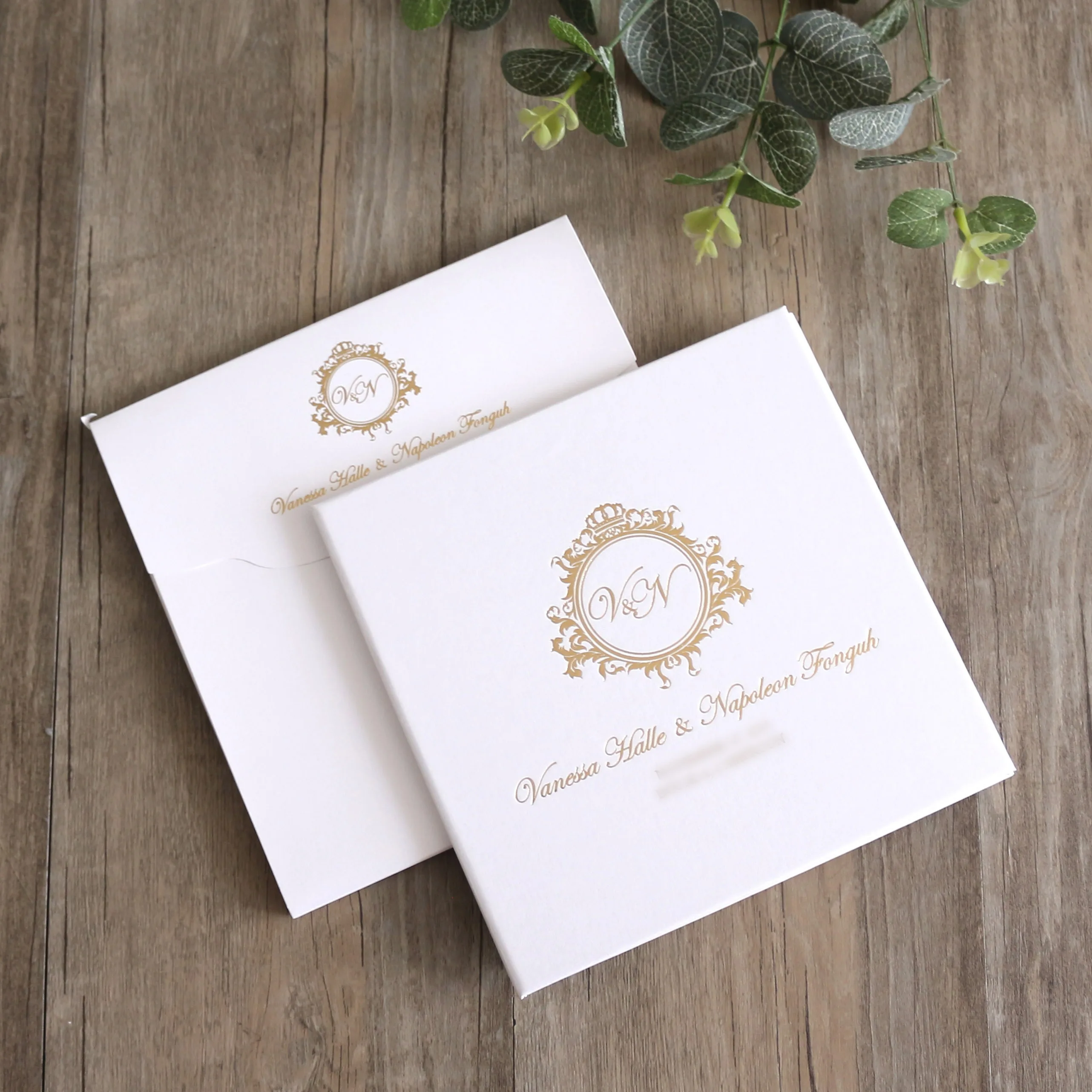 Bespoke Black and Gold Square Hardcover Wedding Invitation Card with Pocket Inside and custom hardcover wedding cards