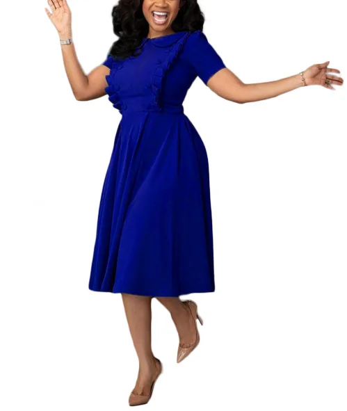 Autumn Elegant Fashion Large Size Soild Office Career Dresses Lady