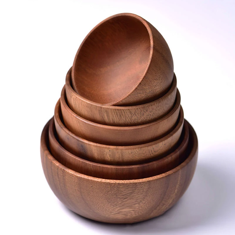 Acacia Wood Serving Bowl Round Bowls For Salads Fruits Food Snacks Handmade Wooden For Home Party Modern Restaurants Carved >10