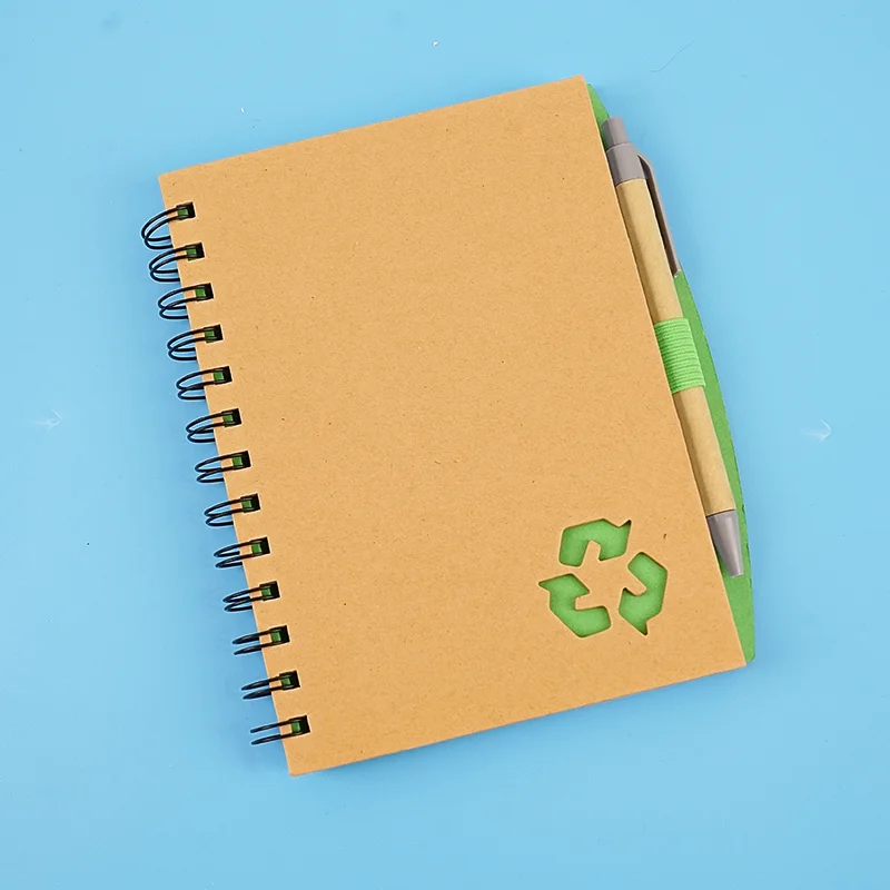 Custom Printed Eco-Friendly Recycled Spiral Kraft Notebook Featuring Your Logo with Elastic Band and Pen