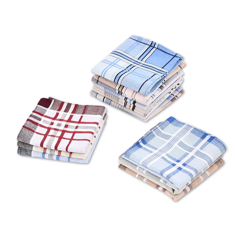 Handkerchief Manufacturer Cheap Wholesale 17x17 Inch Elegant Pattern Soft Cotton Striped Yarn Dyed Handkerchiefs for Men