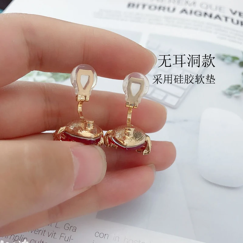 Gemstone Bell Europe and the United States fashionable earrings, exaggerated large red female earrings clip without holes