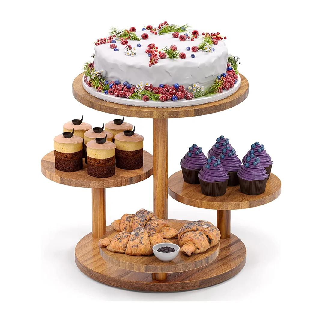 Stable Wooden Cake Stand Round Cupcake Tower Stand for Dessert Table Display