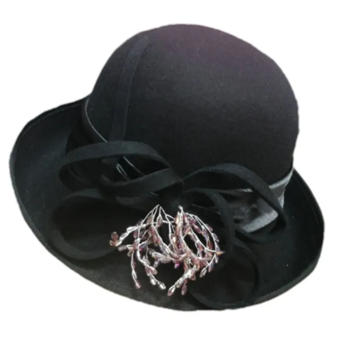 2019 new hot sell 100% Wool Felt Cloche Bucket Bowler Hat Wedding Hats Winter Women Church Hats wide upturn brim