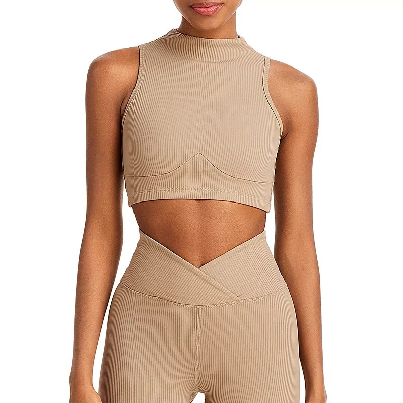 High Quality 2 Piece Activewear Yoga Sets Ribbing Fabric Leggings And Sports Bra Customized Logo For Women Ribbed Yoga Set