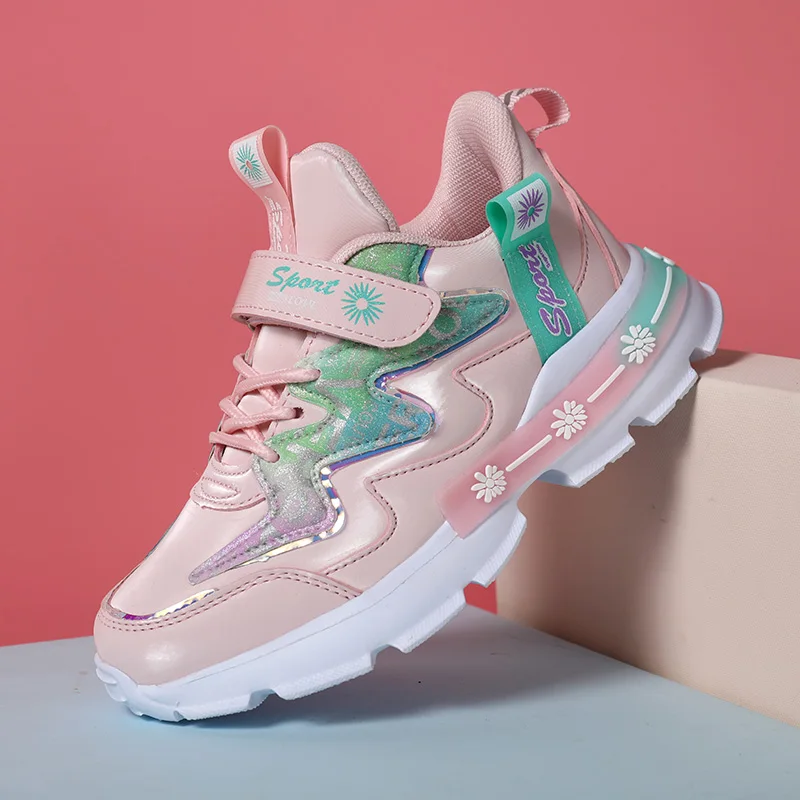 Детские легкие кроссовки для девочек, летняя спортивная обувь розового цвета на плоской подошве, сетчатая повседневная обувь, школьная обувь для девочек