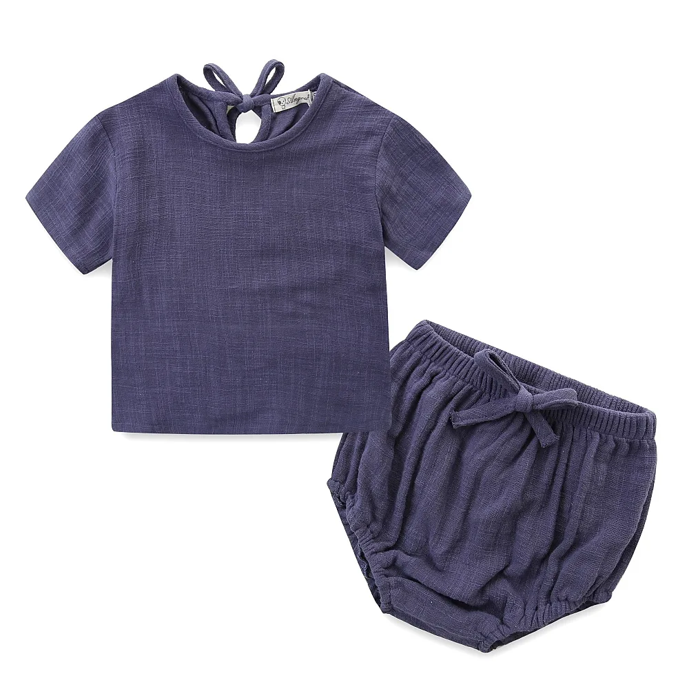 
Infant Girls Boys Summer Outfits Crepe Blank Short Sleeve Top String Bloomers Baby Muslin Cloth Set 