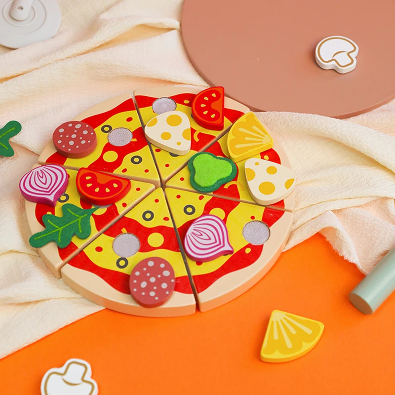 Pizza Cut Wooden Food Pretend Play Kitchen Toys Early Development Kitchen Pretend Play House For Preschool Girls Boys
