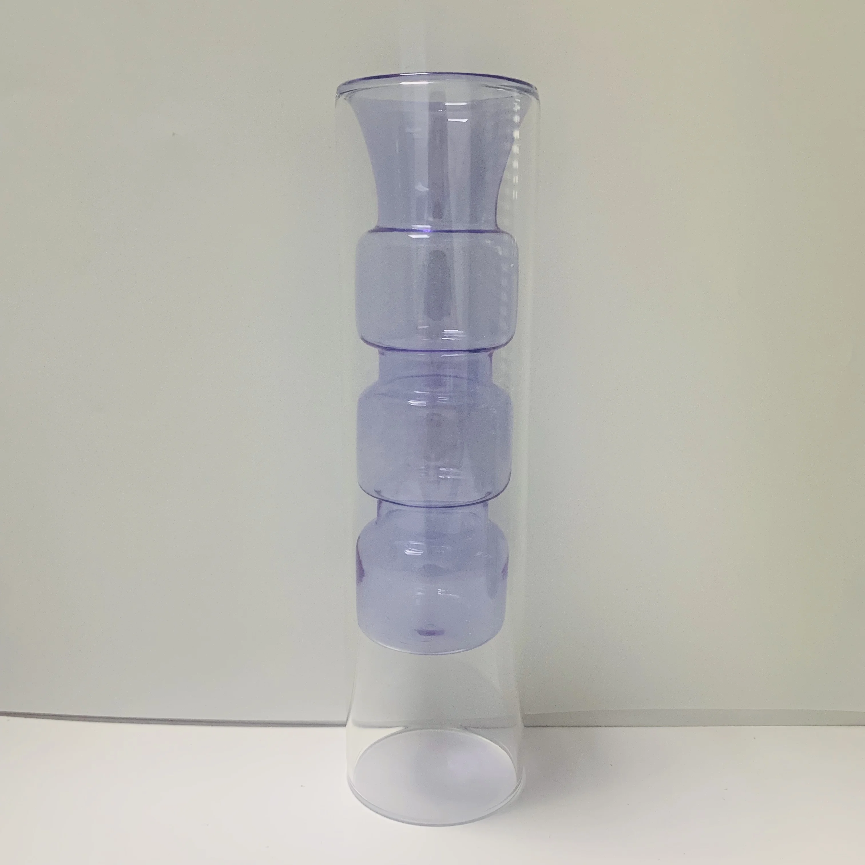 Custom Made Clear Double-wall Glass Petal Vase With Violet Seed For Desktop Decoration Floral Centerpieces