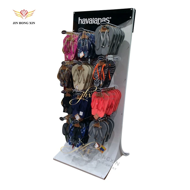 Rotating 4 Way Hanging Flip Flops Rack Shoe Retail Store Floor White Metal Sandals Slipper Footwear Display Stand For Promotion