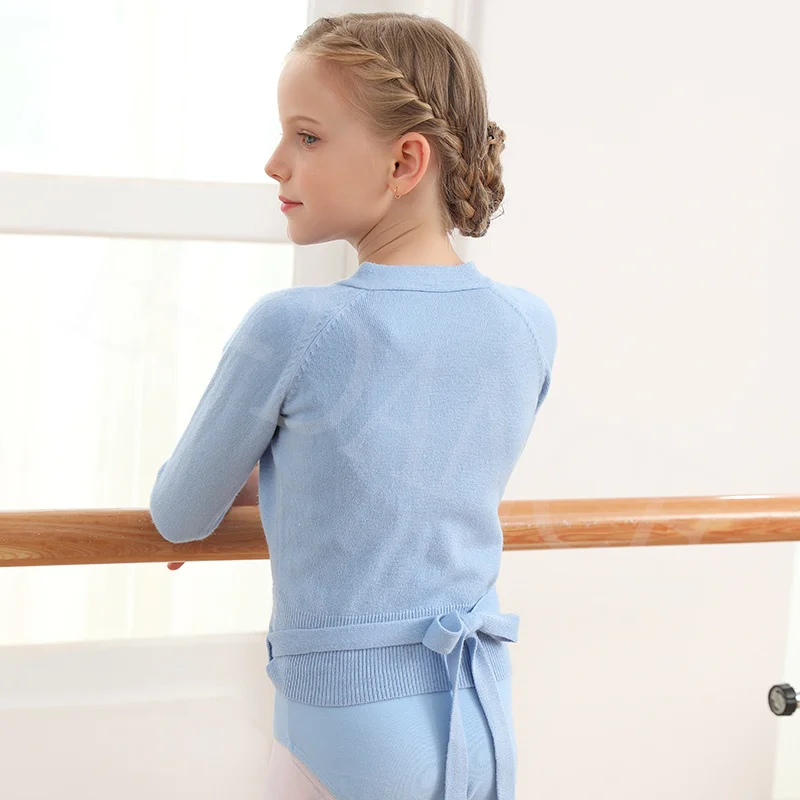 C6001 Custom Logo Winter Comfortable Children Knit Sweater Top Kids Dance Clothes Girs Ballet Dance Keep Warm Cardigan Sweater