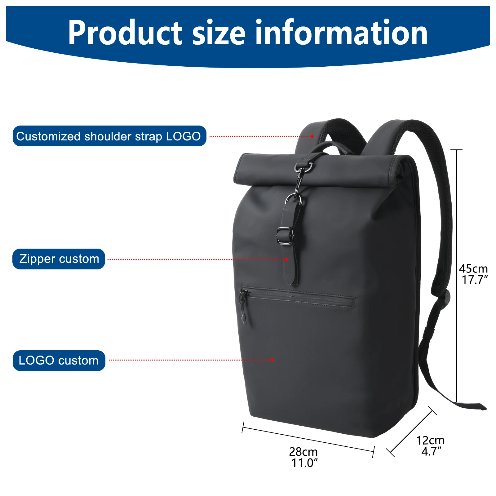 waterproof Tuck Pack Expandable roll top backpack black nylon rolltop laptop backpacks school bags unisex custom logo leather