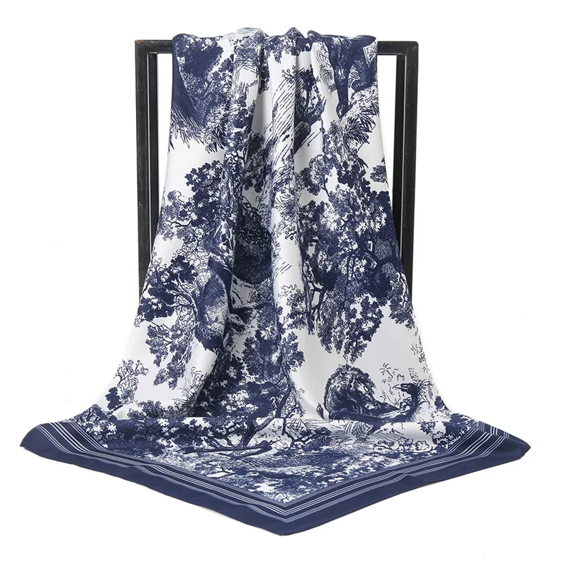 Wholesale Designer 90*90cm Muslim Hijab Headband Custom Square Shawl Foulard Luxury Brand Silk Scarves For Women