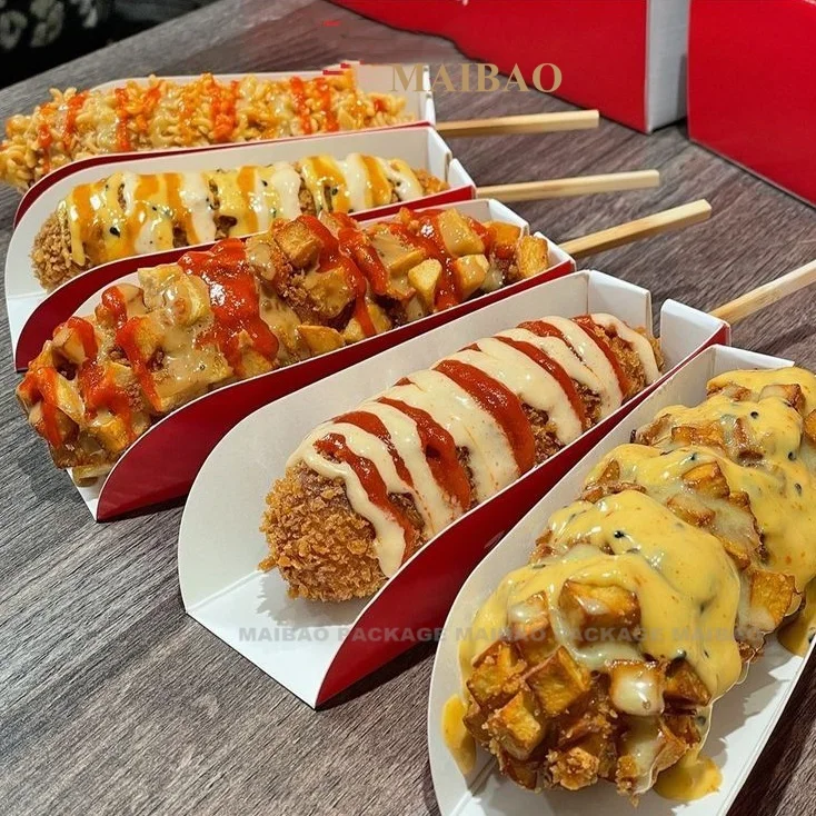 1lb Disposable Food Tray Kraft Brown Nacho Trays Paper Food Boats Small Hot Dog Trays For Party Serving Boats Baskets