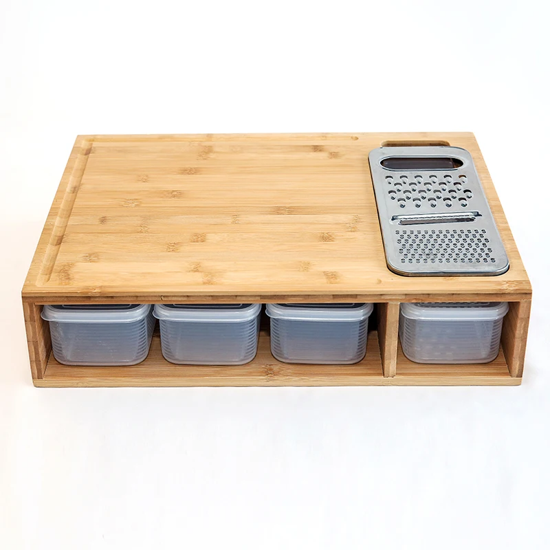Eco friendly bamboo cutting board with containers natural bamboo board for kitchen