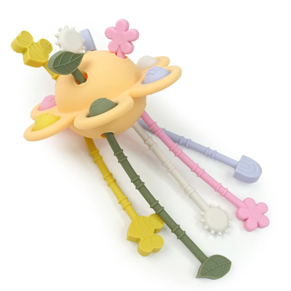 Wolife Original Design Feed Grade Free Bpa Baby Silicone String Interactive Toy Sensory Flower Shape Travel Pull String Toys